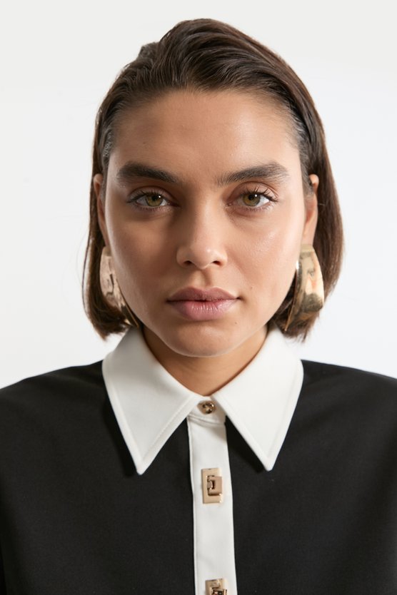 Karen Millen Techno Cotton Woven Maxi Dress With Contrast Placket Mono