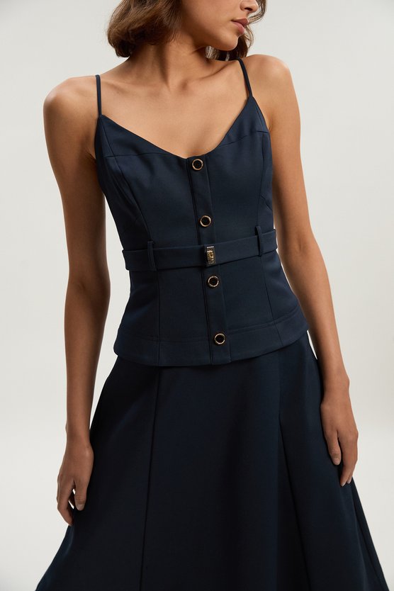 karen millen Techno Strappy Belted Hardware Detail Woven Midi Dress navy karen millen Techno Strappy Belted Hardware Detail Woven Midi Dress navy