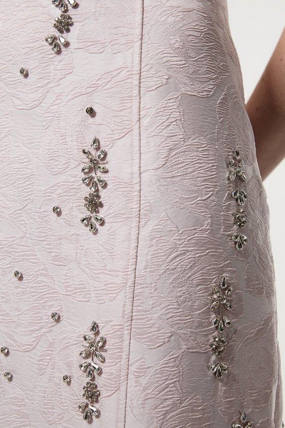 Karen Millen Texture Jacquard Crystal Embellished Strapless Mini Dress Pink