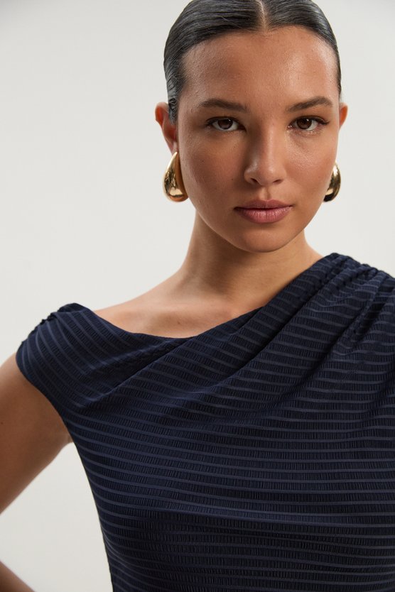 Karen Millen Textured Ruched Jersey Midi Dress Navy