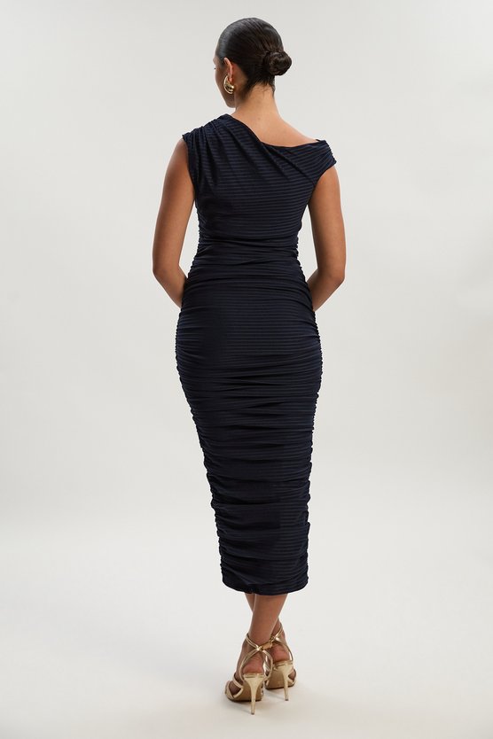 Karen Millen Textured Ruched Jersey Midi Dress Navy