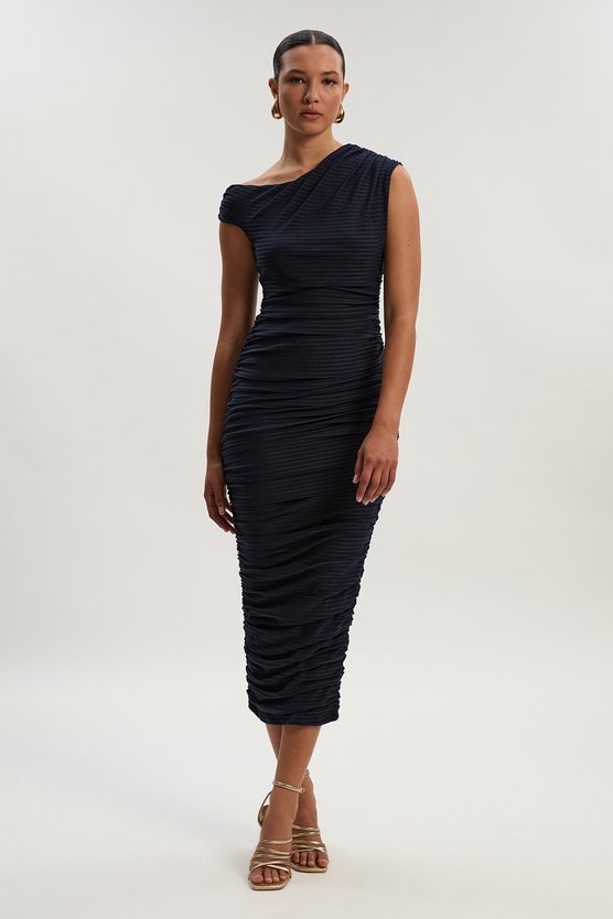 karen millen Textured Ruched Jersey Midi Dress navy