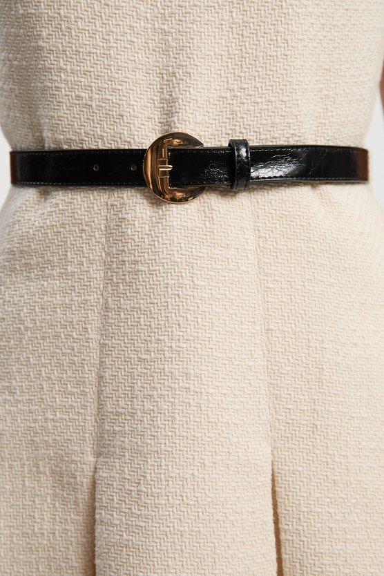 Karen Millen Textured Tweed Contrast Collar Pleated Tailored Mini Dress Cream