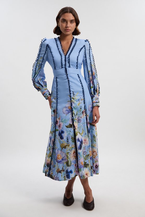 karen millen Trailing Floral Woven Plunge Maxi Dress blue karen millen Trailing Floral Woven Plunge Maxi Dress blue