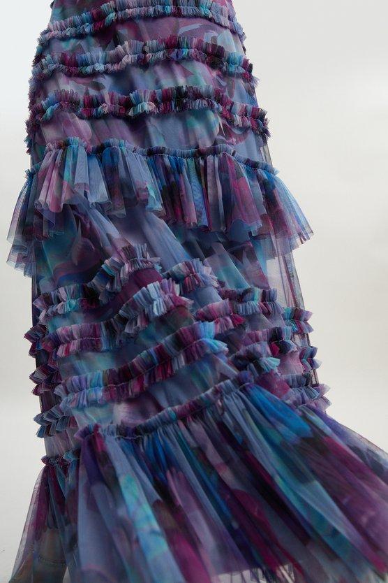 Karen Millen Tulle Layered Halter Neck Maxi Dress Floral