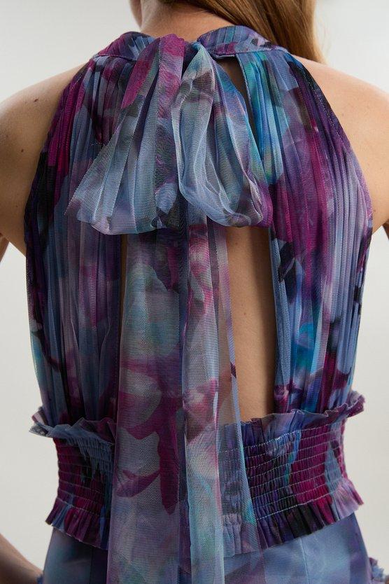 Karen Millen Tulle Layered Halter Neck Maxi Dress Floral