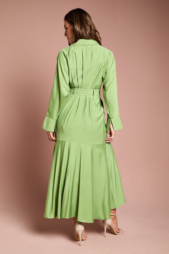 Karen Millen Twill Long Sleeve Wrap Dress With Belt Green