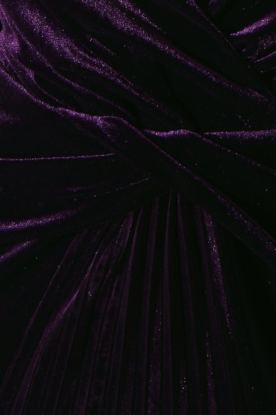 Karen Millen Twist Front V Neck Long Sleeve Velvet Midi Dress Purple