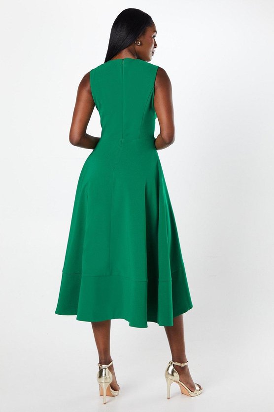 Karen Millen Twist Front Wrap Skirt Crepe Midi Wedding Guest Dress Green