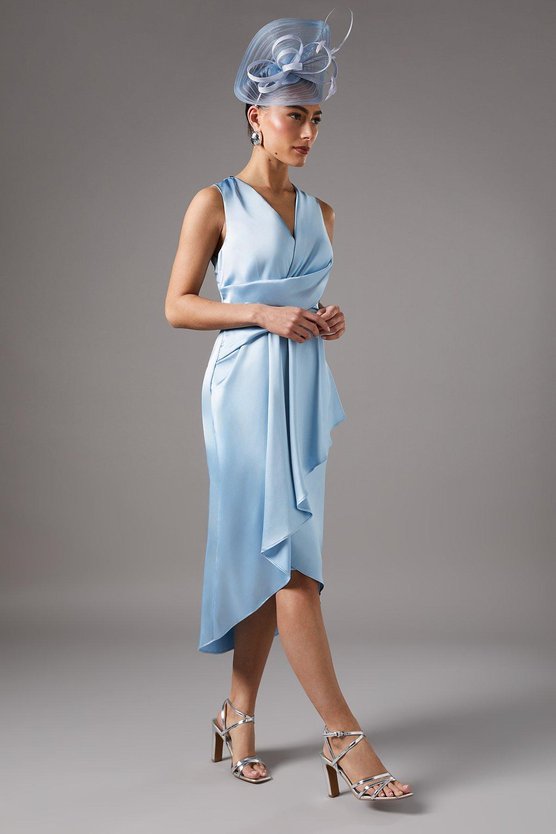 karen millen V Neck Wrap Front Asymmetric Hem Midi Dress powder blue