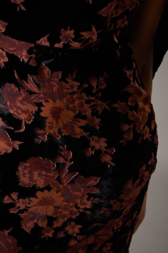 Karen Millen Velvet Bardot Midi Wedding Guest Dress Black