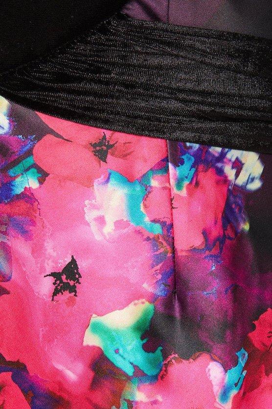 Karen Millen Velvet Bodice Satin Flippy Skirt Midi Dress Black