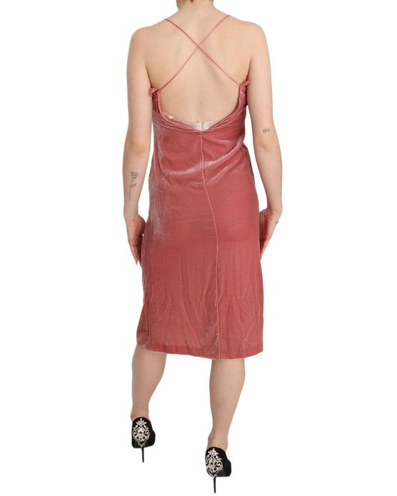 Karen Millen Velvet Midi Dress Sleeveless VNeck Lace Detail- Pink Dresses Pink