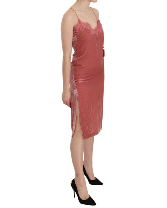 Karen Millen Velvet Midi Dress Sleeveless VNeck Lace Detail- Pink Dresses Pink