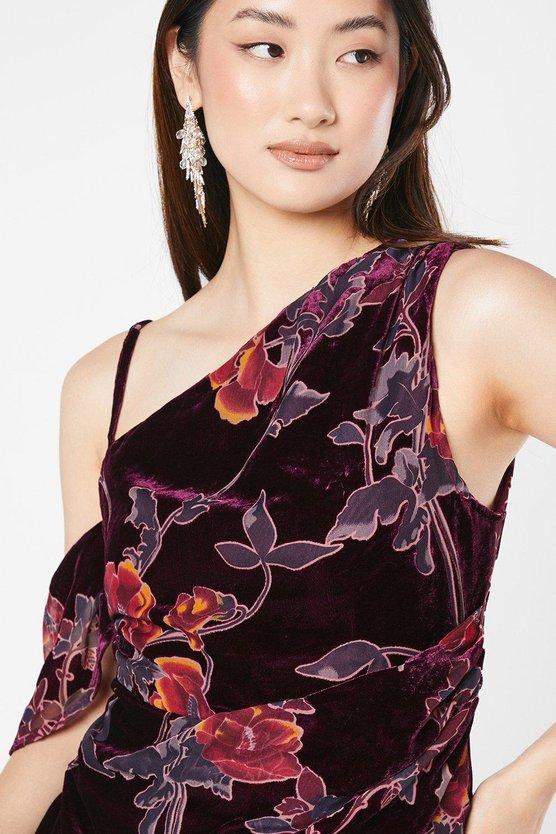 Karen Millen Velvet Party Midi Wedding Guest Dress Wine