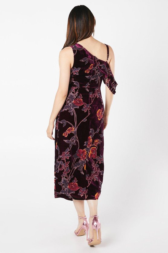 Karen Millen Velvet Party Midi Wedding Guest Dress Wine