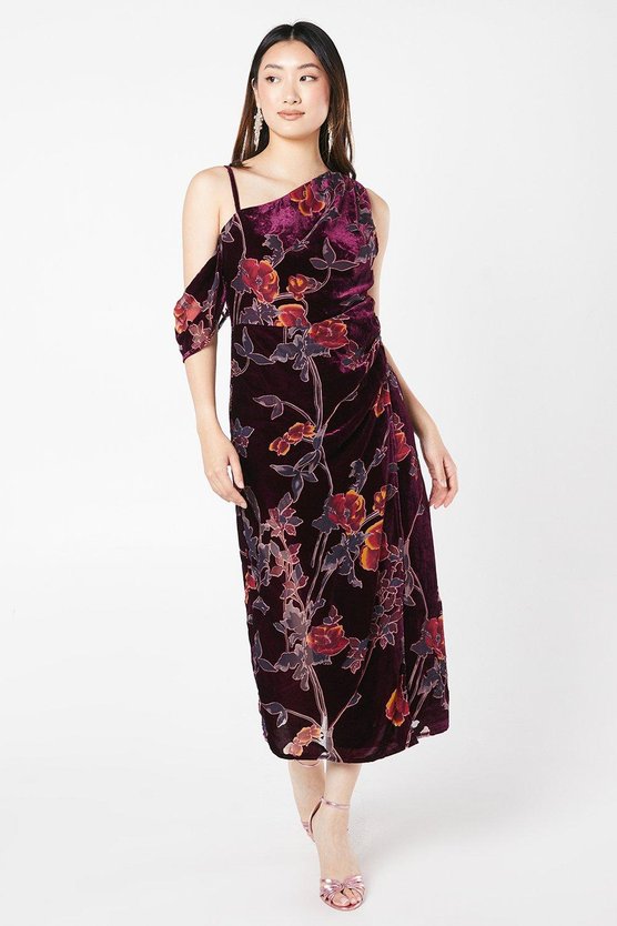 karen millen Velvet Party Midi Wedding Guest Dress wine