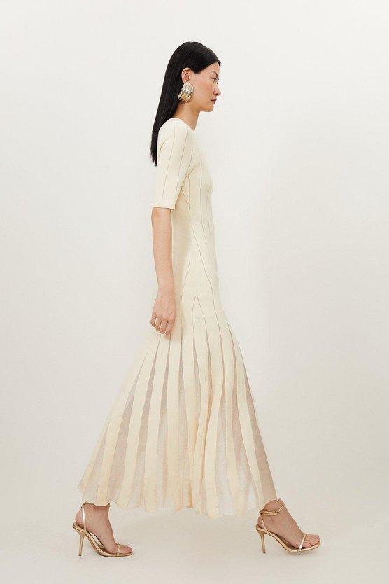 Karen Millen Viscose Blend Filament Full Skirt Knit Midi Dress Ivory