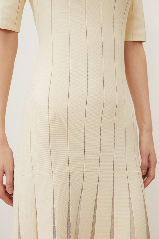 Karen Millen Viscose Blend Filament Full Skirt Knit Midi Dress Ivory