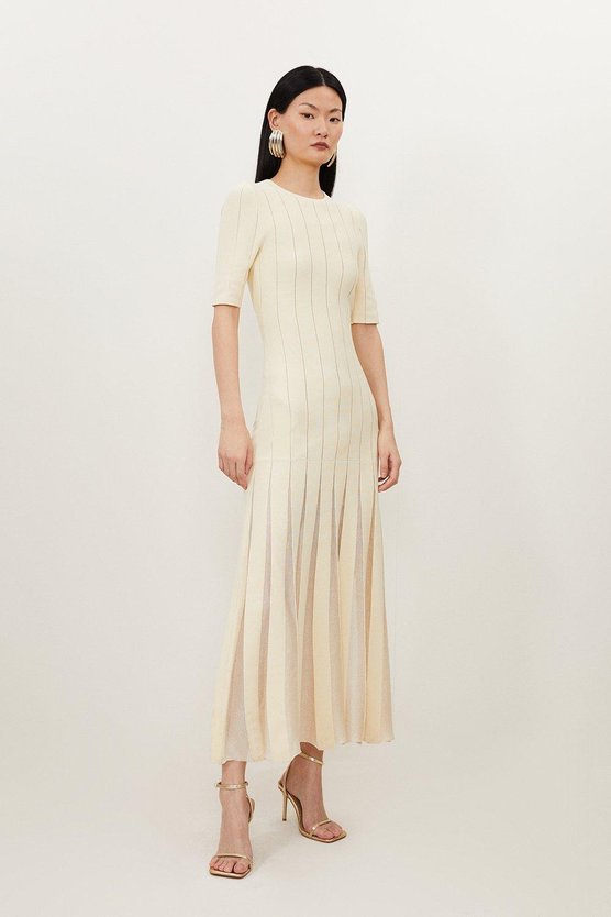 karen millen Viscose Blend Filament Full Skirt Knit Midi Dress ivory