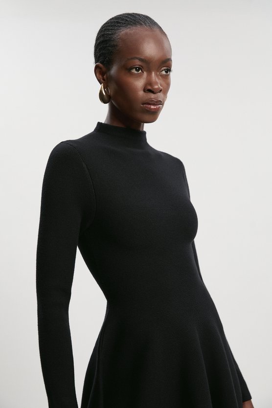 Karen Millen Viscose Blend Full Circle Knit Mini Dress Black