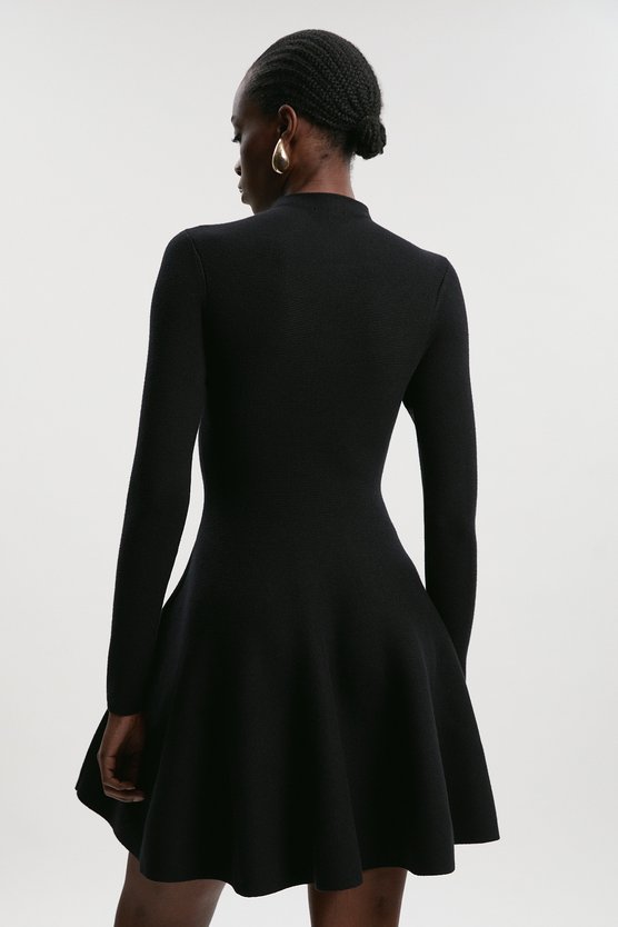Karen Millen Viscose Blend Full Circle Knit Mini Dress Black
