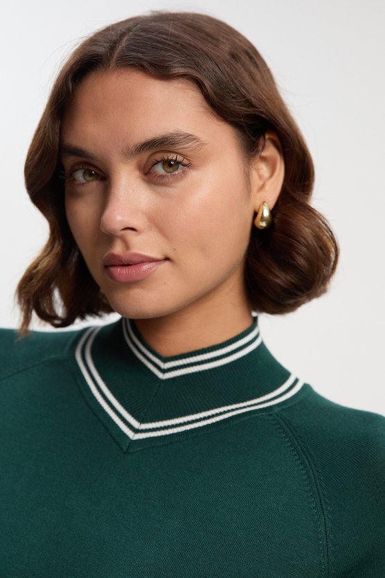 Karen Millen Viscose Blend High Neck Knit Mini Dress Forest