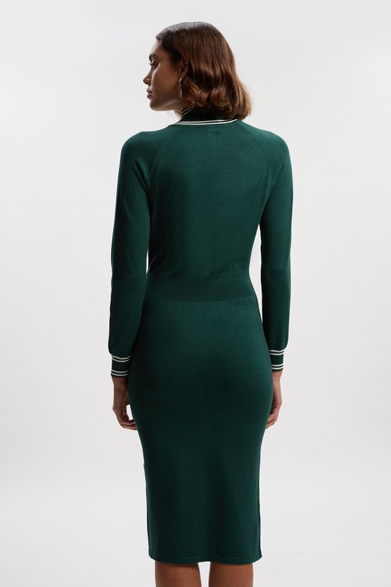 Karen Millen Viscose Blend High Neck Knit Mini Dress Forest