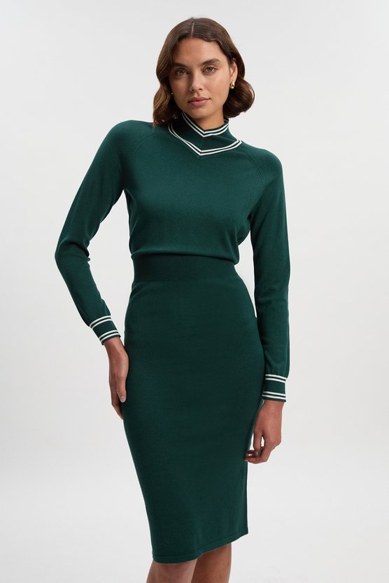 karen millen Viscose Blend High Neck Knit Mini Dress forest