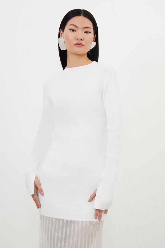 Karen Millen Viscose Blend Knit Sheer Skirt Maxi Dress Black