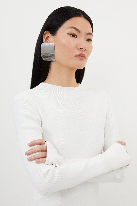 Karen Millen Viscose Blend Knit Sheer Skirt Maxi Dress Black