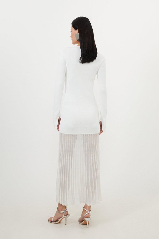 Karen Millen Viscose Blend Knit Sheer Skirt Maxi Dress Black