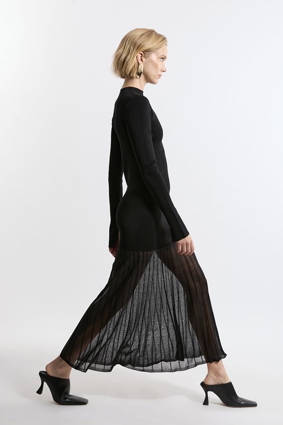 karen millen Viscose Blend Knit Sheer Skirt Maxi Dress black