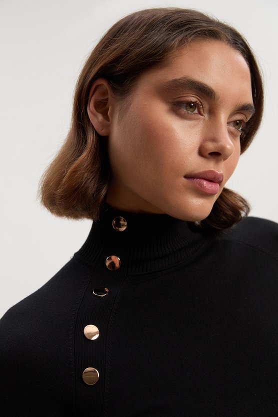 Karen Millen Viscose Blend Popper Detail Knitted Mini Dress Black