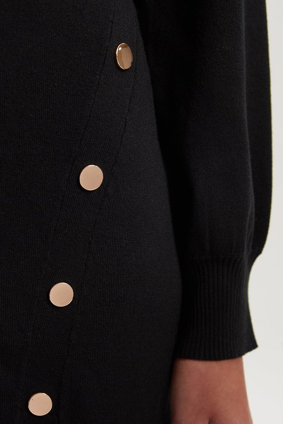 Karen Millen Viscose Blend Popper Detail Knitted Mini Dress Black