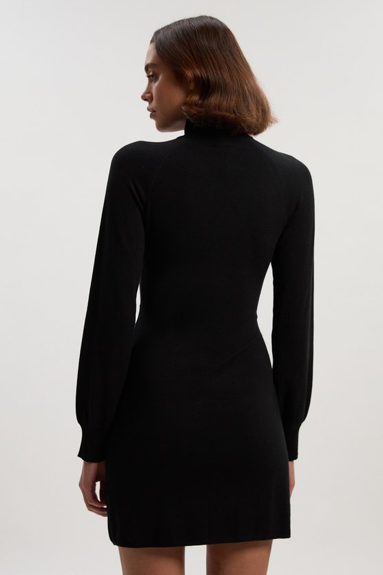 Karen Millen Viscose Blend Popper Detail Knitted Mini Dress Black