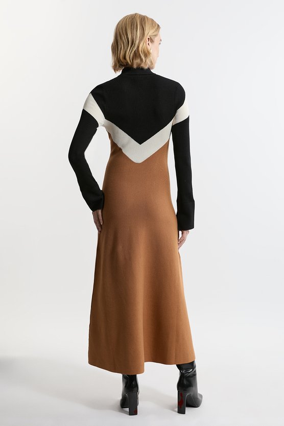 Karen Millen Viscose Blend Rib Knit Polo Top Maxi Dress Navy