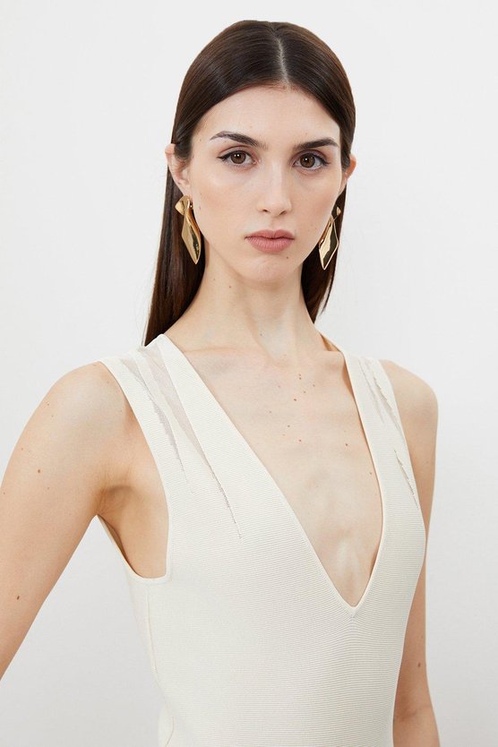 Karen Millen Viscose Blend Sheer Skirt Maxi Knit Dress Cream