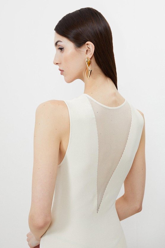 Karen Millen Viscose Blend Sheer Skirt Maxi Knit Dress Cream