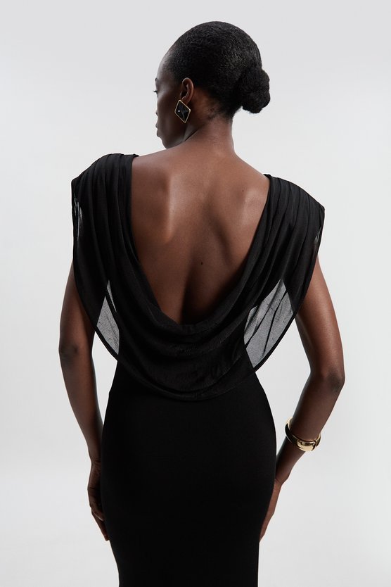 karen millen Viscose Blend Slinky Drape Plunge Back Knit Maxi Dress black