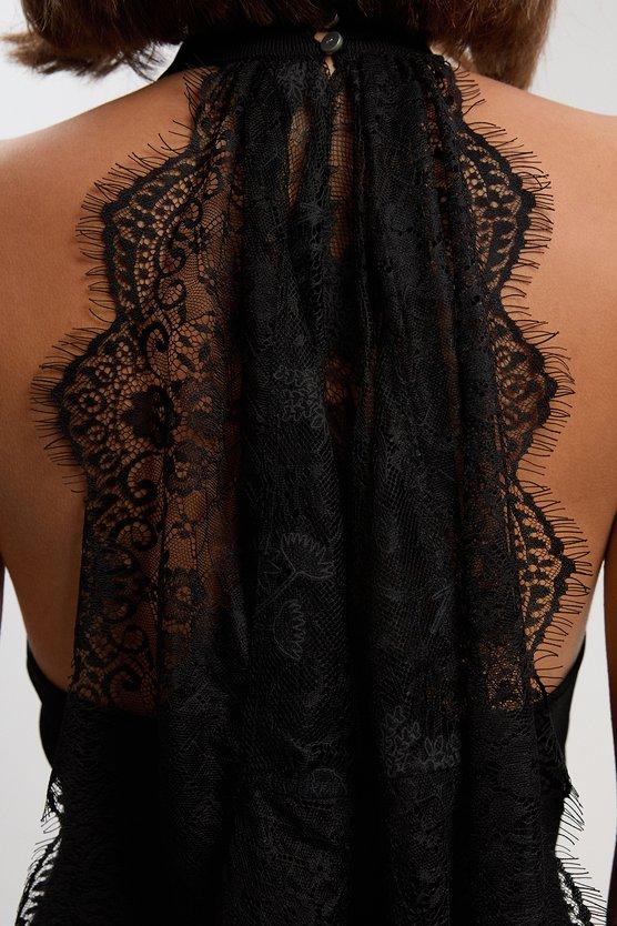 Karen Millen Viscose Blend Slinky Sheer Lace Back Detail Knit Midi Dress Black