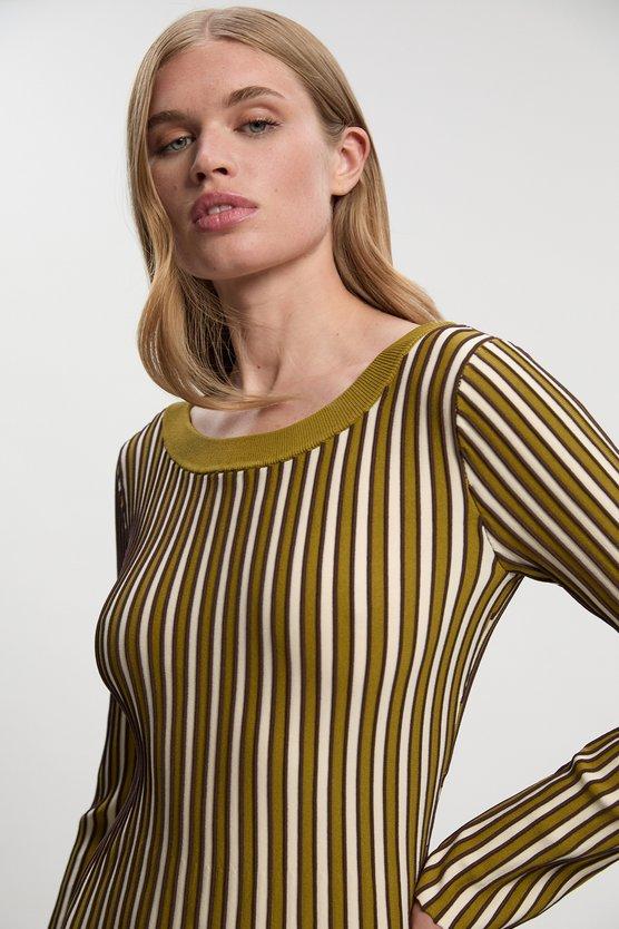 Karen Millen Viscose Blend Striped Knitted Maxi Dress Green