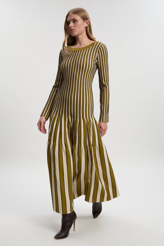 karen millen Viscose Blend Striped Knitted Maxi Dress green karen millen Viscose Blend Striped Knitted Maxi Dress green