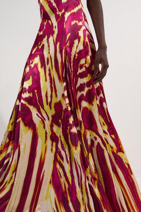Karen Millen Viscose Satin Border Print Halter Neck Woven Maxi Dress Multi