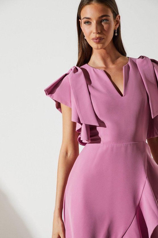Karen Millen Waterfall Ruffle Wrap Dress Dusty Pink