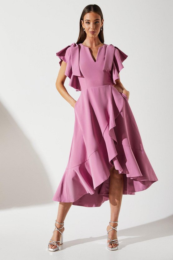 karen millen Waterfall Ruffle Wrap Dress dusty pink