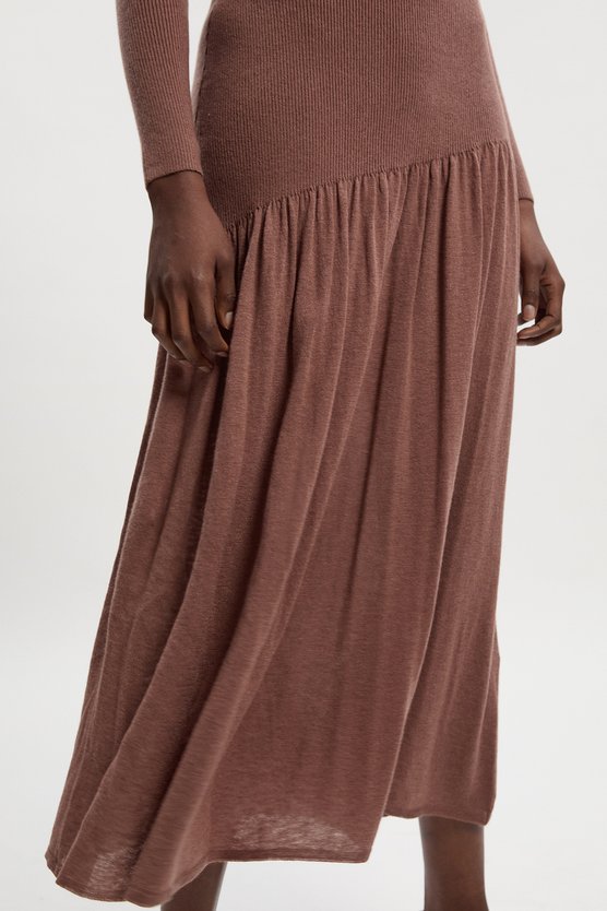 Karen Millen Wool Blend Sheer Knitted Skirt Dress Taupe