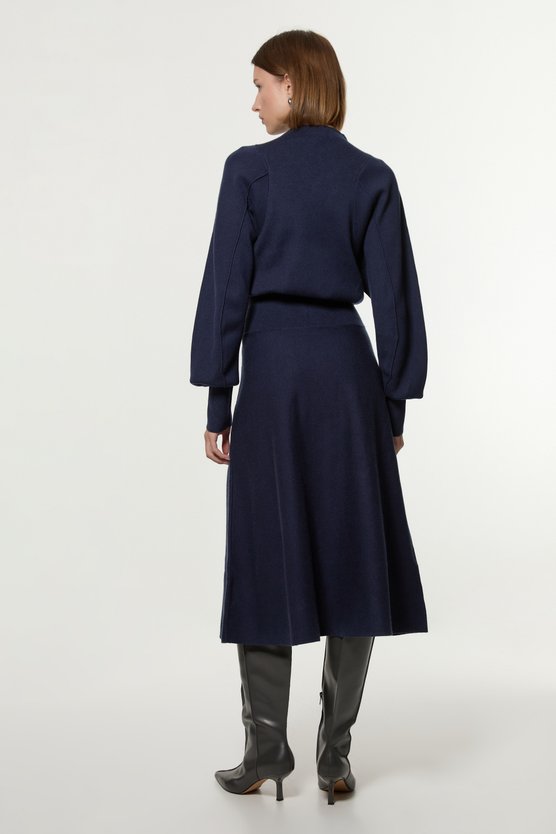 Karen Millen Wool Look Rounded Sleeve Knit Midi Dress Navy