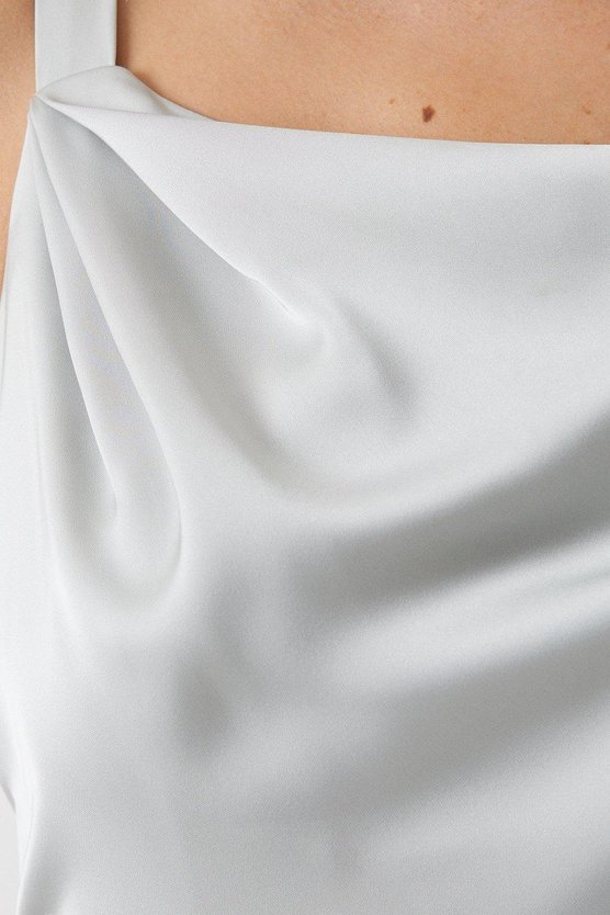 Karen Millen Wrap Back Cami Satin Bridesmaid Dress Sage