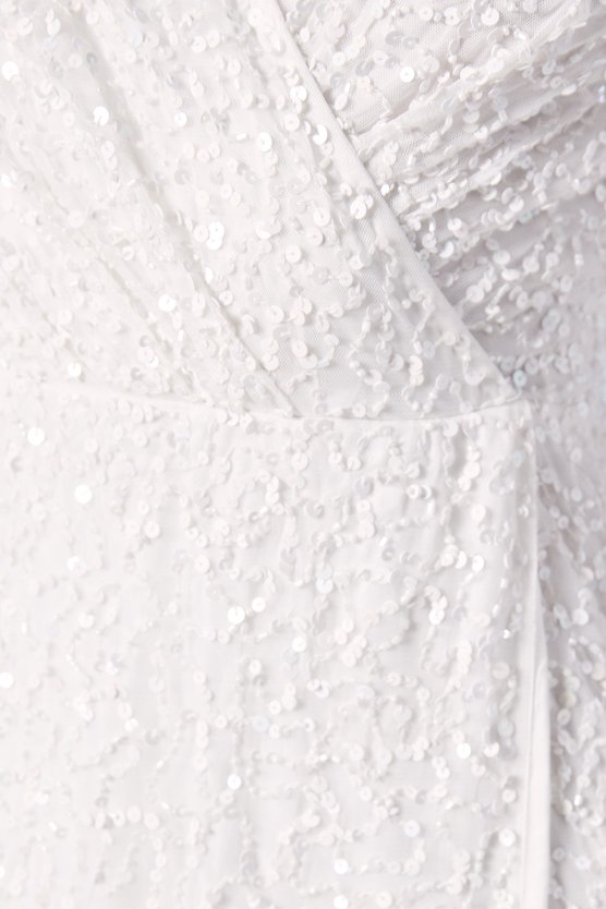 Karen Millen Wrap Bodice Long Sleeve Sequin Wedding Dress Ivory